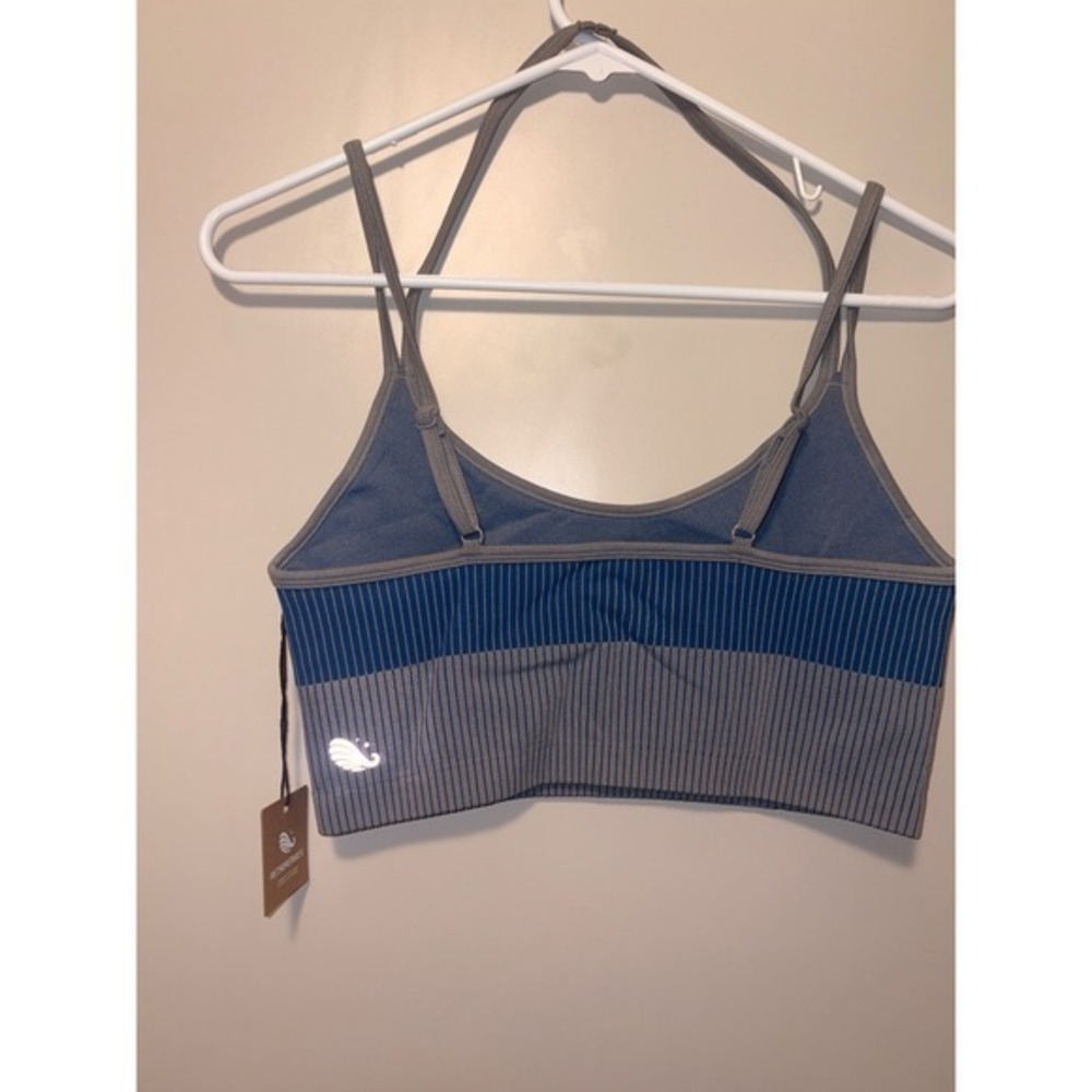 Astroremiges Harmony Striped Crop Tank Top Asteroid Blue Ribbed Workout Large - Picture 2 of 5